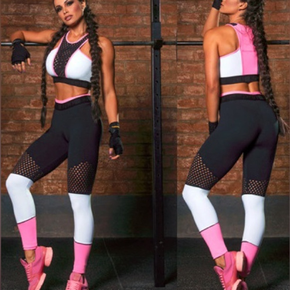 Hipkini Sleek Pink and Black Leggings and sport bra Set (Ordered from Brazil)